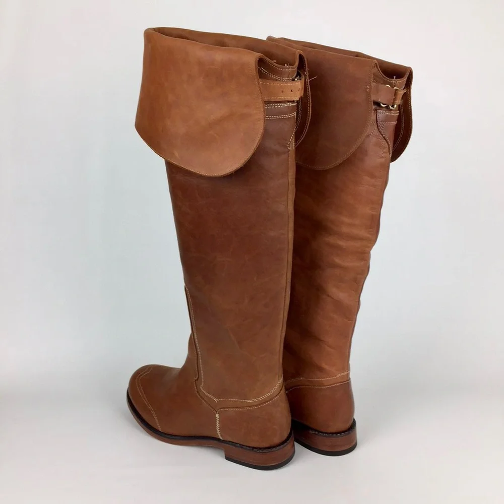 Timberland Lucille Flat Tall Knee Boots Tan Leather 6